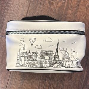 Paris White Travel Toiletry Bag with Paris Cityscape Design